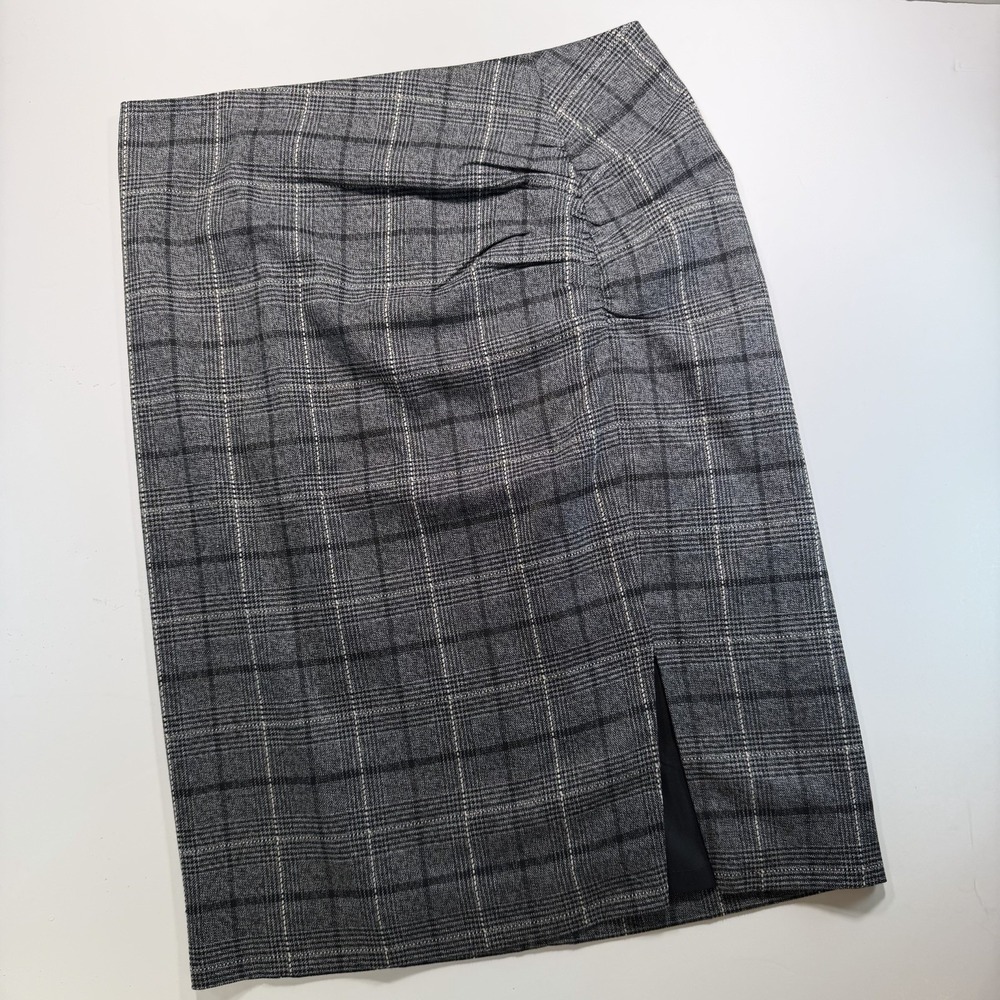Ann Taylor Plaid Pencil Skirt Ruching Side Slit 6 Classic Work Wear